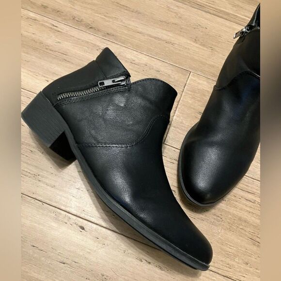 Sun+Stone black leather double zip ankle boots women size 8 - Picture 4 of 8